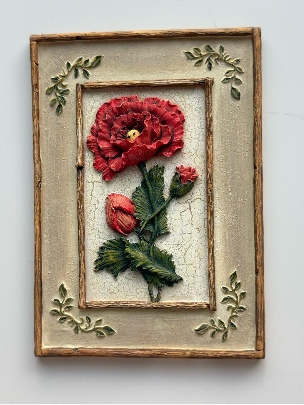 Vintage Wall Art Decorative Panel Red Poppy